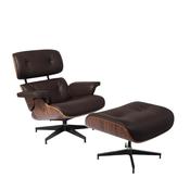 Eames Style Lounge Chair &amp; Ottoman - Rosewood &amp; Dark Brown Leather image