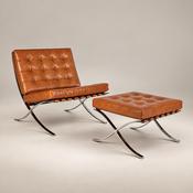 Buy Mies Barcelona Pavilion Chair Replica with Footrest | Tan Brown image