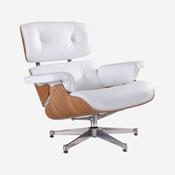 Charles Eames Inspired Lounge Chair &amp; Ottoman - Ash Wood | White Leather image