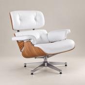 Buy Charles Eames Lounge Chair Replica &amp; Ottoman - Ash Wood | White Leather image