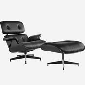 Eames All Black Lounge Chair &amp; Ottoman  - Ebony Ash Wood | Black Leather image
