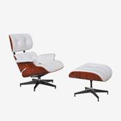 Eames Style Lounge Chair &amp; Ottoman – Rosewood &amp; White Leather image