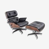 Eames Mid-Century Lounge Chair &amp; Ottoman – Walnut Wood &amp; Black Leather image