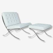 Mies Barcelona Chair with Footrest - Elegant White Leather image