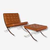 Mies Barcelona Pavilion Chair with Footrest | Tan Brown image
