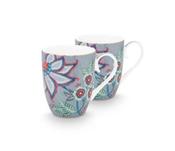 Set/2 Mugs Large Flower Festival Light Blue 350ml │51.002.313