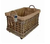 Premium KUBU Woven Lined Basket with Handles &amp; Wheels │ ALLFIR1033L