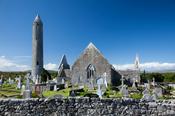 Kilmacduagh Churches and Round Tower, Co Galway, Ireland.