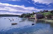 Boats moored at Castletownsend waterfront, Co Cork, Ireland.