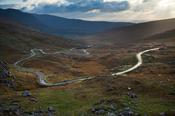 Twisty road climbing to the Healy Pass, Beara Peninsula, County Cork, Ireland.