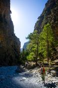Hiker in the Samaria Gorge, Samaria National Park, Crete, Greece.