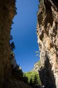 The sheer rock walls of the Samaria Gorge, Samaria National Park, Crete, Greece.