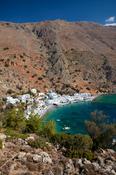 The village of Loutro beneath the White Mountains, Sfakia, Crete, Greece.