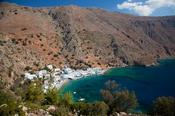 The village of Loutro beneath the White Mountains, Sfakia, Crete, Greece.
