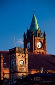 The Guildhall and Customs House clock towers, Derry, Co Derry, Ireland.