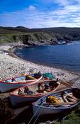 Lobster boats pulled up on shore at Port, Co Donegal, Ireland. image