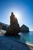 Coastal sea stacks and pinnacles from a storm beach beneath Slieve Tooey, County Donegal, Ireland. image