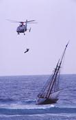 Helicopter rescue from the Cabin Fever shipwreck, Tory Island, Co Donegal, Ireland.