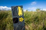 Waymarking post for Lough Derg Pilgrim Path, Co Donegal, Ireland.