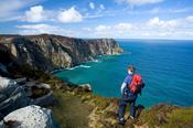 Walker on the cliffs of Horn Head, Co Donegal, Ireland.