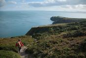 Walker heading towards Baily Lighthouse, Howth Coatal Path, County Dublin, Ireland.