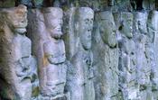 Carved figures in 12th century church, White Island, Lough Erne, Co Fermanagh, Northern Ireland.