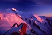 Sunset over Mont Blanc from the Aiguille du Midi, Chamonix Valley, French Alps, France. image