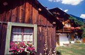 Traditional alpine chalets, Les Praz de Chamonix, French Alps, France.