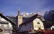 Alpine church, Les Contamines village, French Alps, France.