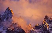 Evening light on the Chamonix Aiguilles, French Alps, France.