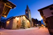 17th century church in winter, Val d'Isere, French Alps, France.