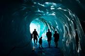 Inside the ice cave in Mer de Glace glacier, Montenvers, Chamonix Valley, French Alps, France.