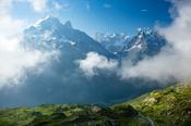Aiguille Verte rises across the Chamonix Valley, French Alps, France. image
