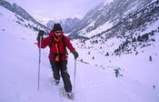 Snowshoeing in the Vallee de Gaube, Parc National des Pyrenees, France.