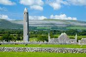 Kilmacduagh Churches and Round Tower, Co Galway, Ireland.