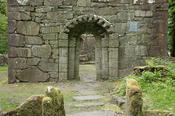 Carved Romanesque doorway of Church of the Saints, Inchagoill Island, Lough Corrib, County Galway, Ireland.