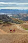 Hikers on the Laugavegur trail near Landmannalaugar. Central Highlands, Sudhurland, Iceland.