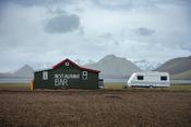 Remote restaurant and caravan beside the FI mountain hut at Alftavatn, along the Laugavegur hiking trail. Central Highlands, Sudhurland, Iceland.