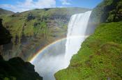 Double rainbow in 60m-high Skogafoss waterfall, Skogar, Sudhurland, Iceland.