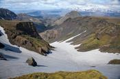 View down Hvannargil valley from the Fimmvorduhals trail, Porsmork, Sudhurland, Iceland.
