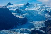 Steep crevasses in the ice fall of Kviarjokull glacier. Vatnajokull ice cap, Sudhurland, south east Iceland.
