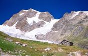 Rifugio Elisabetta and Glacier de la Lee Blanche, Val Veni, Italian Alps, Italy.