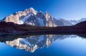 Reflection of the south face of Mont Blanc, Val Veni, Italian Alps, Italy. image