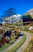 Abandonned cottage and track in the Black Valley, Co Kerry, Ireland. image