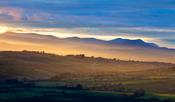 Looking across farmland near Killarney towards the hills of Iveragh, County Kerry, Ireland.