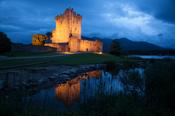 Ross Castle illuminated at dusk, Killarney, County Kerry, Ireland. image