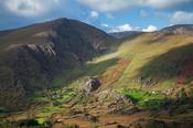 Farmhouse in the Glanmore Valley beneath Lackabane Mountain, Beara Peninsula, County Kerry, Ireland.