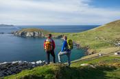Walkers on the Dingle Way above Slea Head, Dingle Peninsula, County Kerry, Ireland.