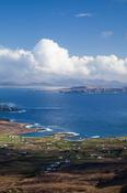 View over Dooega village to Clare Island, Achill Island, Co Mayo, Ireland. image