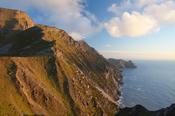 Evening light on the western cliffs of Croaghaun, Achill Island, Co Mayo, Ireland.